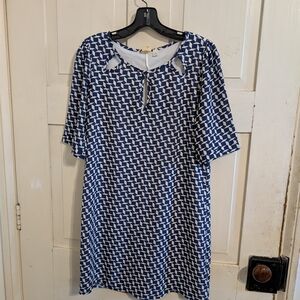 Needle & Thread Navy and White Geometric Midi Dress